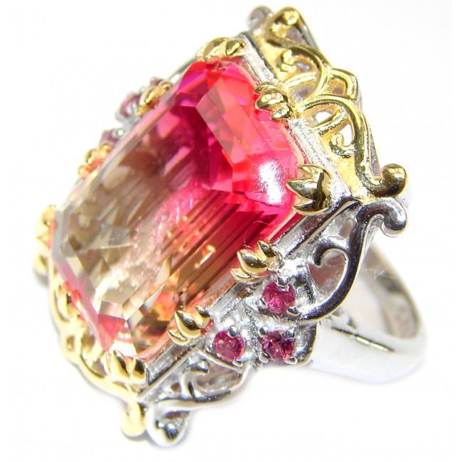 Huge Top Quality Volcanic Pink Tourmaline color Topaz .925 Sterling Silver handcrafted Ring s. 7
