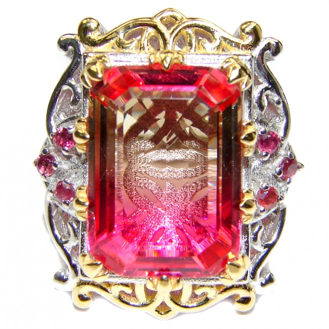 Huge Top Quality Volcanic Pink Tourmaline color Topaz .925 Sterling Silver handcrafted Ring s. 7