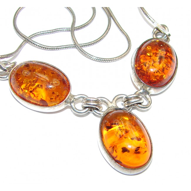 Natural Beauty Multi color Baltic Amber .925 Sterling Silver handmade necklace