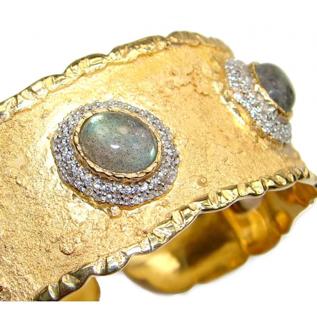 Enchanted Beauty Labradorite 24K Gold over .925 Sterling Silver Italy made Bracelet / Cuff