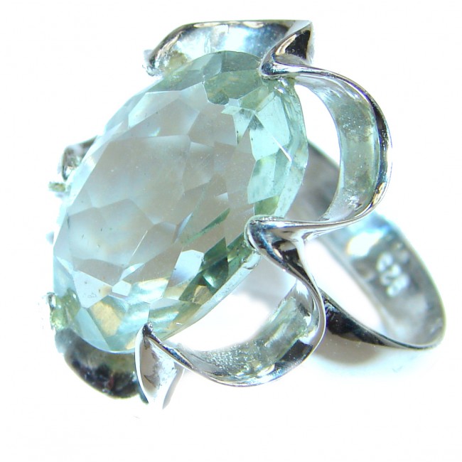 Natural Green Amethyst .925 Sterling Silver handmade Cocktail Ring s. 5 3/4