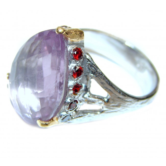 Spectacular genuine Amethyst 18K Gold over .925 Sterling Silver handcrafted Ring size 8