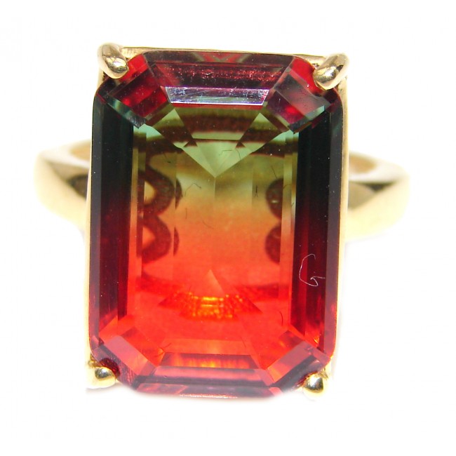 HUGE Top Quality Magic Volcanic Tourmaline 18K Gold over .925 Sterling Silver handcrafted Ring s. 7 1/4