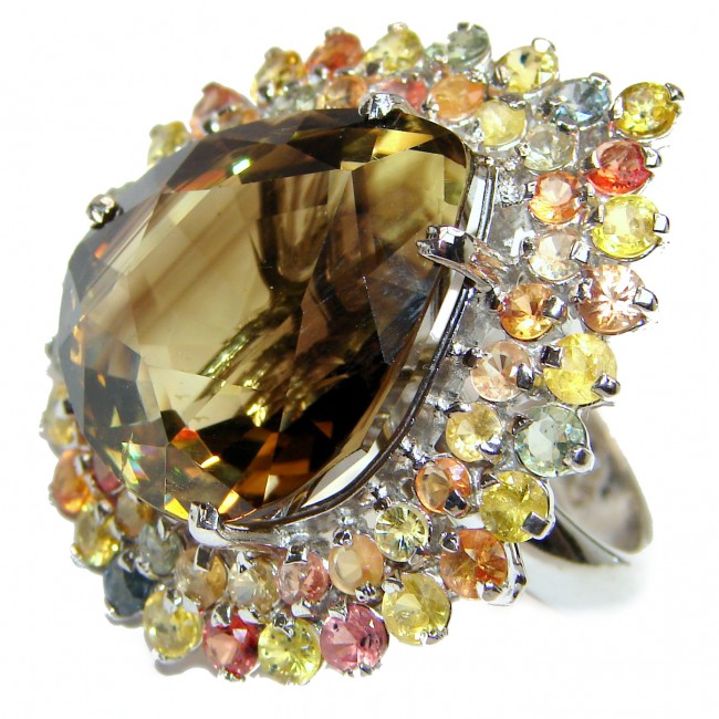 Large Genuine Smoky Topaz Tourmaline .925 Sterling Silver handcrafted Statement Ring size 8
