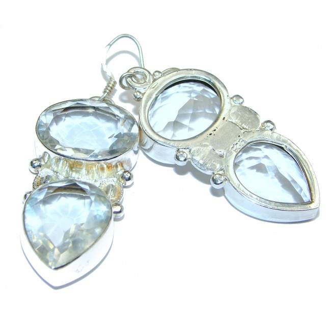 HUGE Bohemian Style white Topaz .925 Sterling Silver handcrafted earrings