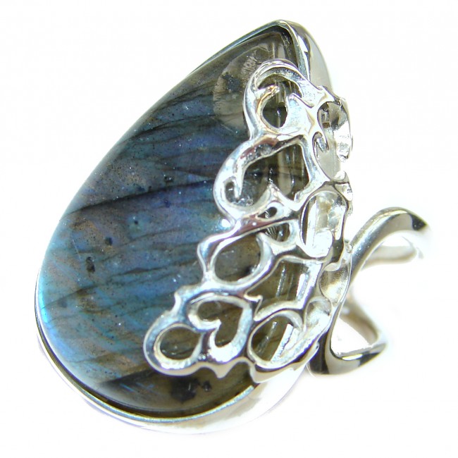 Fire Labradorite .925 Sterling Silver Bali handmade ring size 7 adjustable