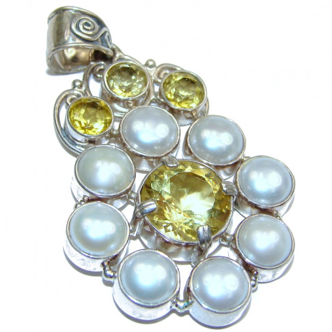 White Fresh Water Pearl & Citrine .925 Sterling Silver handcrafted pendant