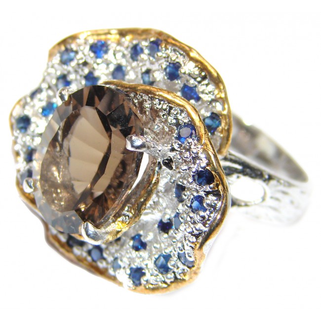 Stunning design Authentic Smoky Topaz 18K Gold over .925 Sterling Silver handcrafted Cocktail ring; s. 7