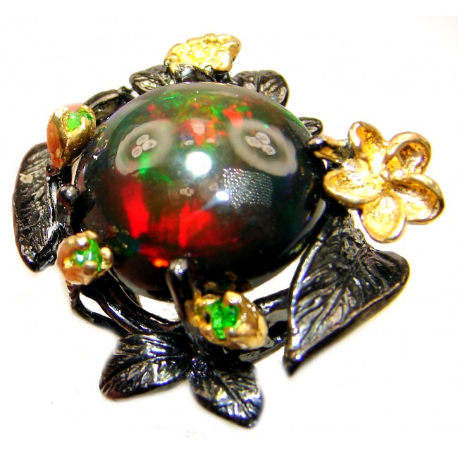 Vintage Design Genuine Black Opal 24K Rose Gold Rhodium over .925 Sterling Silver handmade Ring size 8