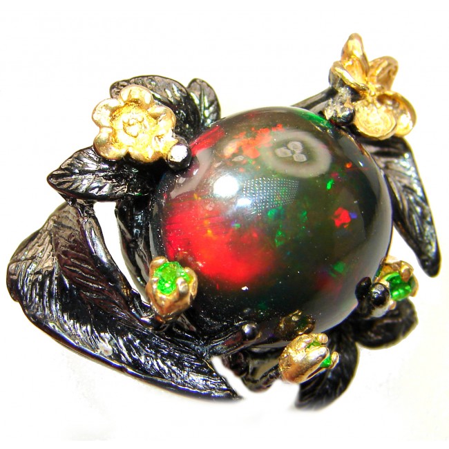 Vintage Design Genuine Black Opal 24K Rose Gold Rhodium over .925 Sterling Silver handmade Ring size 8