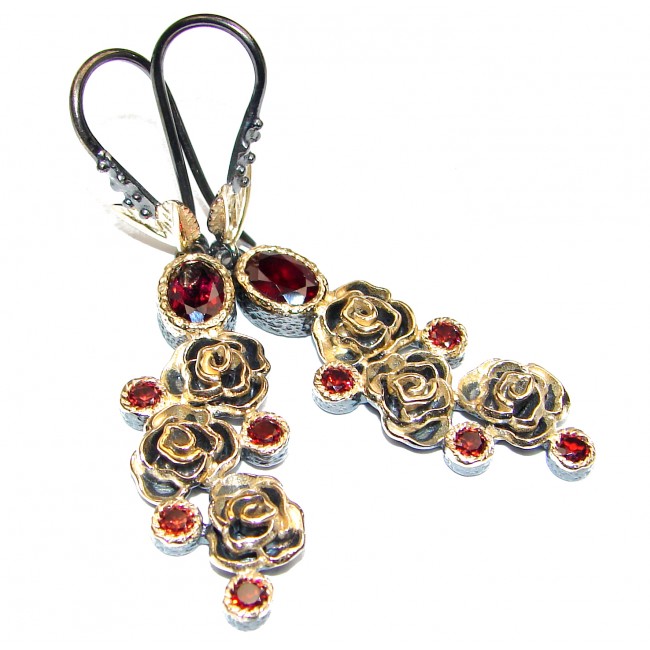 Red Rose Authentic Garnet 18K Rose Gold over .925 Sterling Silver handmade earrings