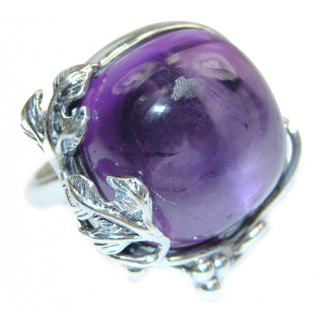 Large Spectacular genuine Amethyst .925 Sterling Silver handcrafted Ring size 7 adjustable
