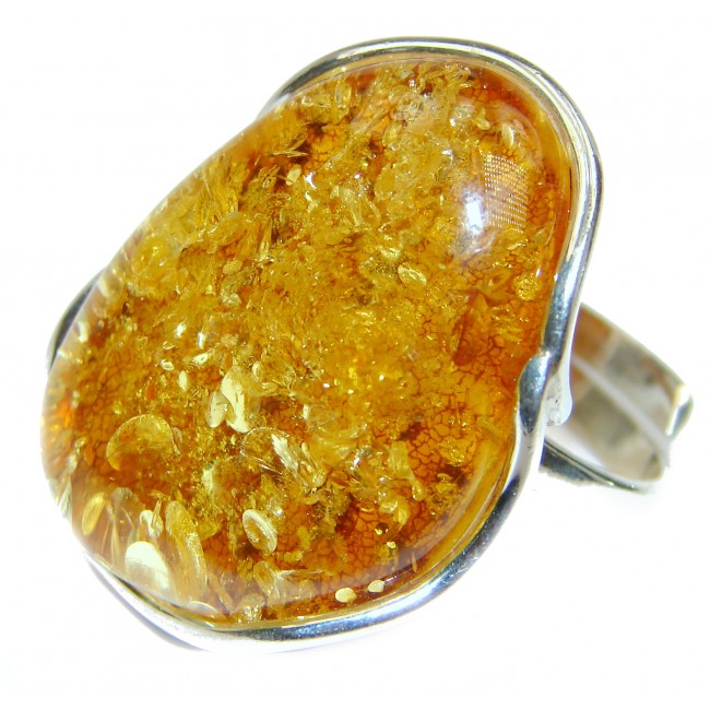 Large Genuine Baltic Amber .925 Sterling Silver handmade Ring size 7 adjustable