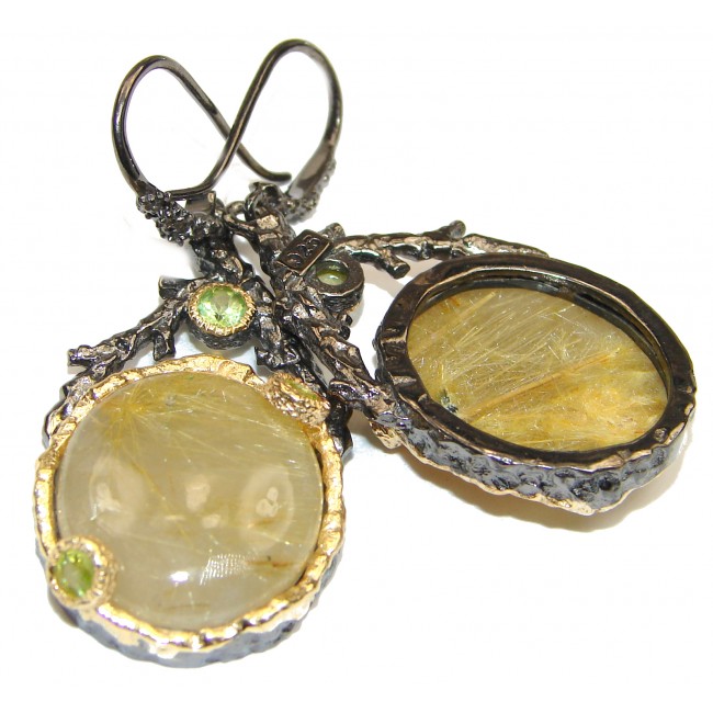 Large! Golden Rutilated Quartz 18K Gold over .925 Sterling Silver handcrafted earrings