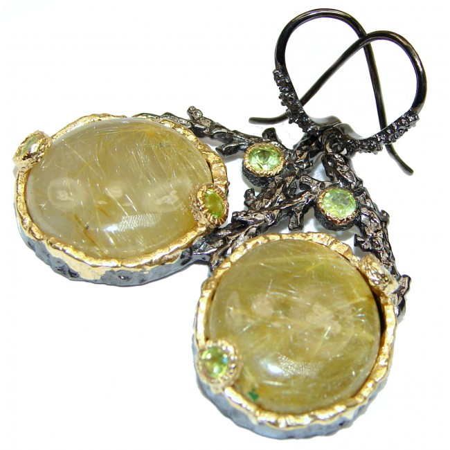 Large! Golden Rutilated Quartz 18K Gold over .925 Sterling Silver handcrafted earrings