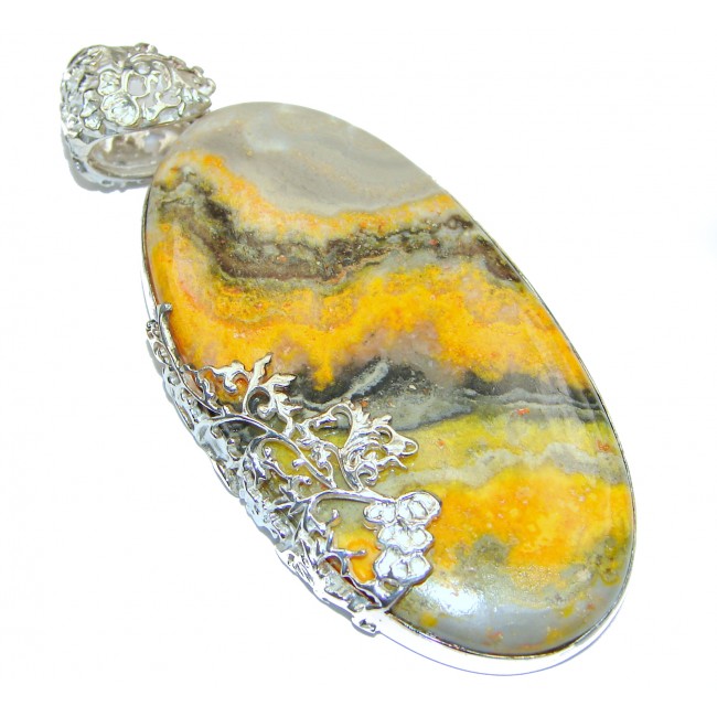 Huge 25.5 grams Authentic Volcanic Bubble Bee Jasper oxidized .925 Sterling Silver handmade Pendant