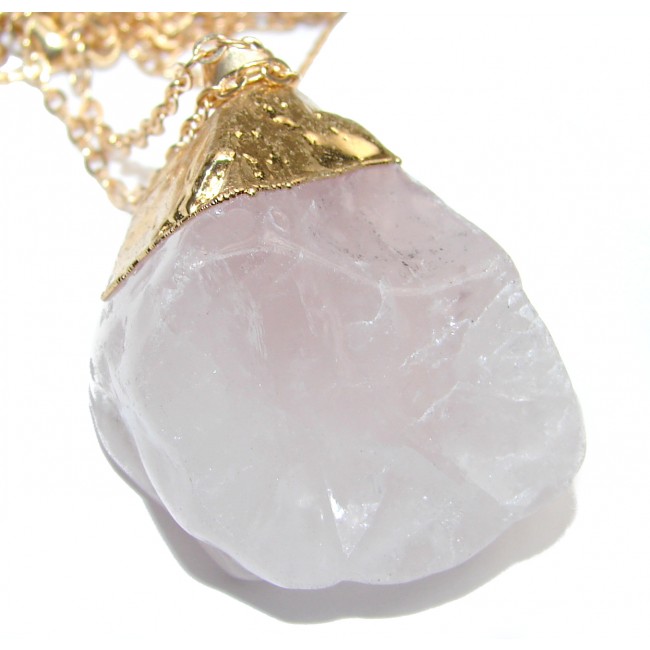 20 inches genuine Rough Rose Quartz Gold over .925 Sterling Silver handmade Necklace