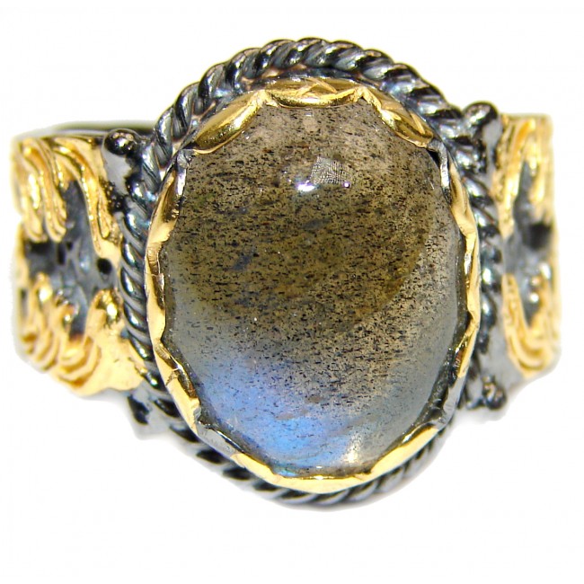 Regal Infinity Labradorite 14K Gold over .925 Sterling Silver Bali handmade ring size 7