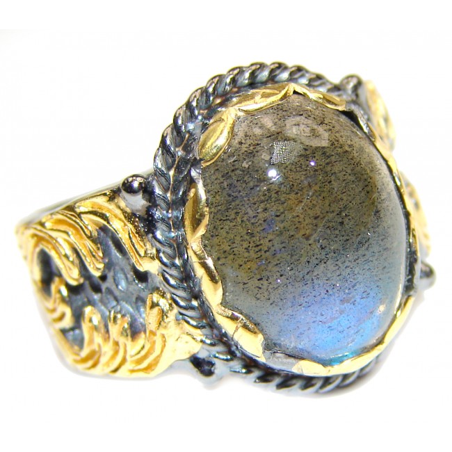 Regal Infinity Labradorite 14K Gold over .925 Sterling Silver Bali handmade ring size 7