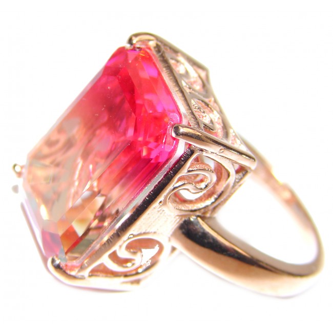 Genuine 25ct Pink Tourmaline color Topaz Rose Gold over .925 Sterling Silver handcrafted ring; s. 7 1/2
