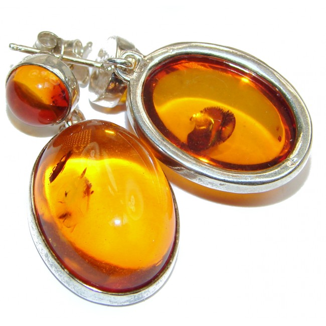 Back to Nature Authentic LARGE Amber .925 Sterling Silver handmade earrings