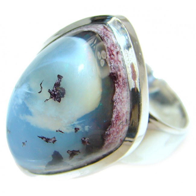 HUGE Australian Boulder Opal .925 Sterling Silver handcrafted ring size 8