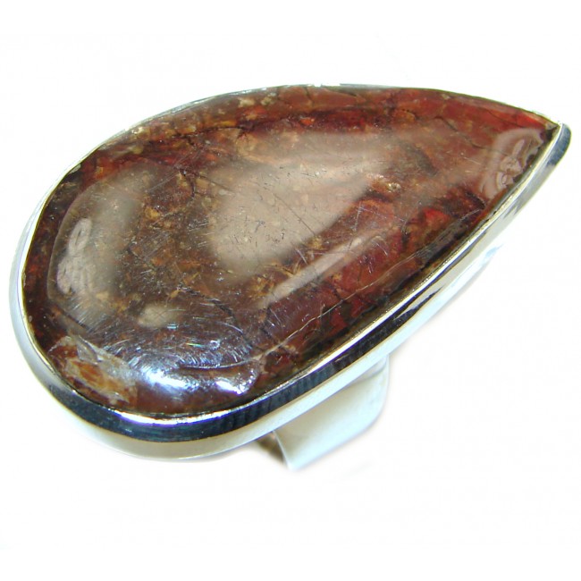 HUGE Genuine Canadian Ammolite .925 Sterling Silver handmade ring size 7