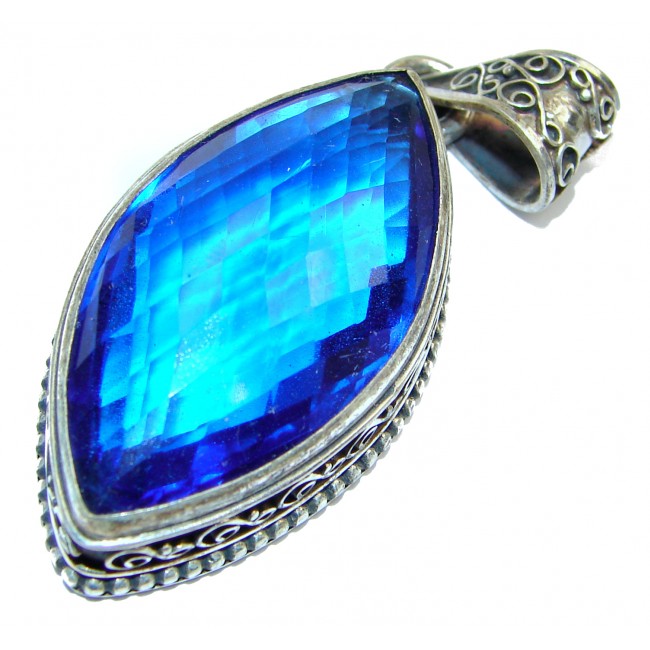Large Paris Blue Quartz .925 Sterling Silver handcrafted pendant