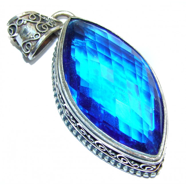 Large Paris Blue Quartz .925 Sterling Silver handcrafted pendant