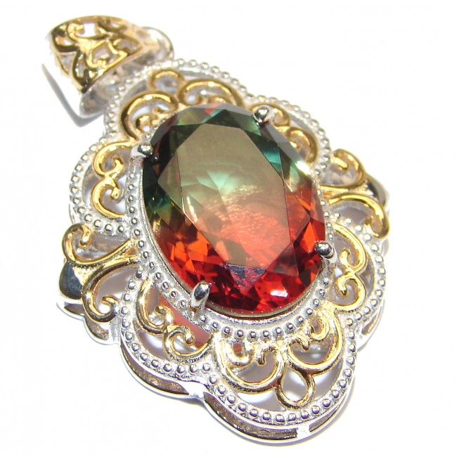 Deluxe Emerald cut Tourmaline 18K Gold over .925 Sterling Silver handmade Pendant