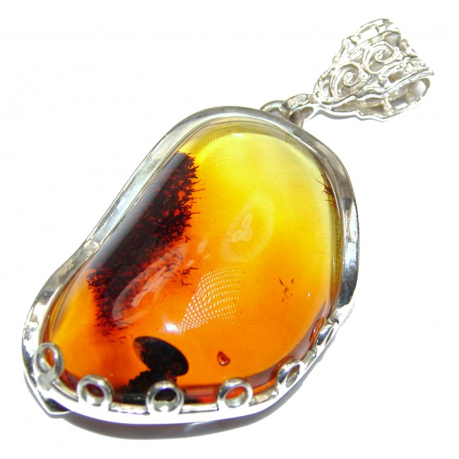 Large Natural Baltic Amber .925 Sterling Silver handmade Pendant