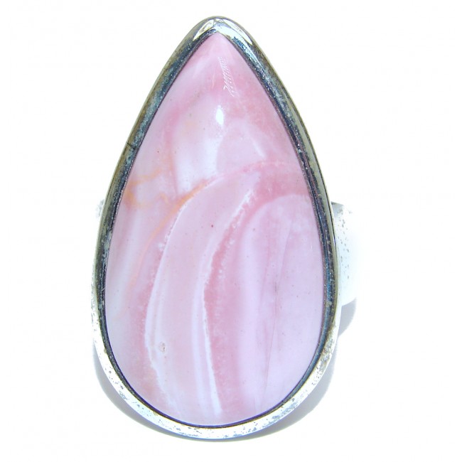 Pink Opal oxidized .925 Sterling Silver handcrafted ring size 8