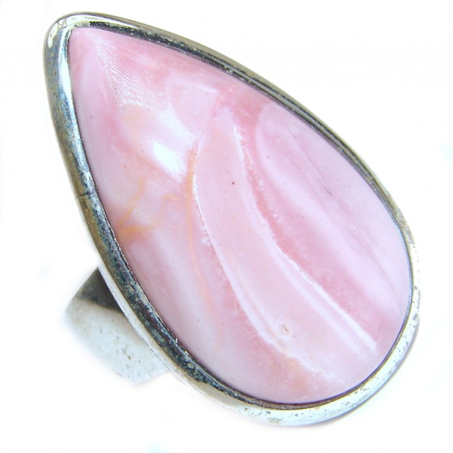 Pink Opal oxidized .925 Sterling Silver handcrafted ring size 8