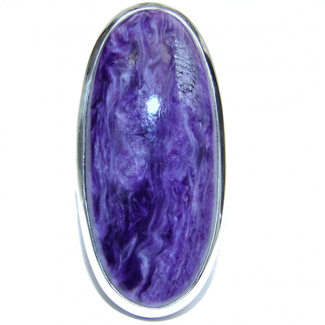 LARGE Natural Siberian Charoite .925 Sterling Silver handcrafted ring size 8