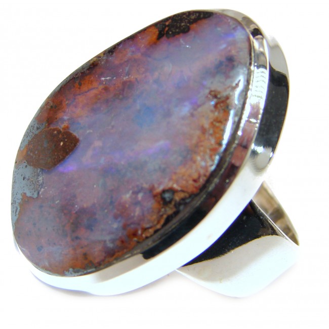 Best Quality Australian Boulder Opal .925 Sterling Silver handcrafted ring size 8 3/4