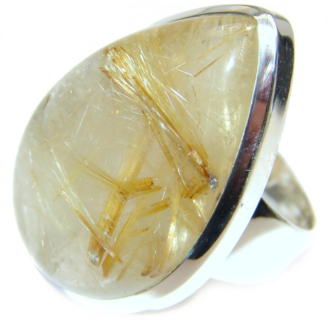 Incredible Golden Rutilated Quartz .925 Sterling Silver handcrafted Ring Size 7