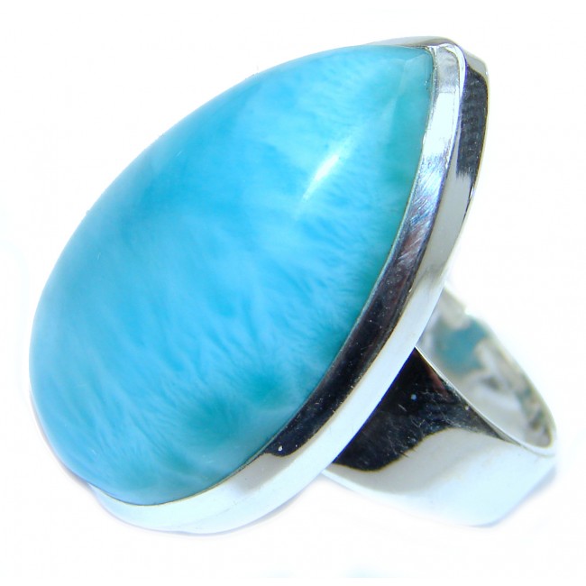 Large Simple Beautiful design Natural Larimar .925 Sterling Silver handcrafted Ring s. 8