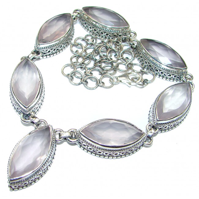 Vintage Design Genuine Rose Quartz .925 Sterling Silver handmade Necklace