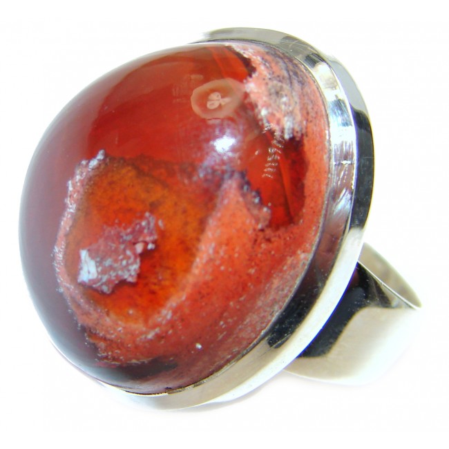 Large Genuine Mexican Agate .925 Sterling Silver handmade Ring size 8