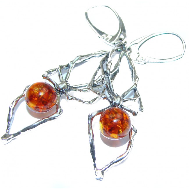 Masterpiece Spiders Genuine Baltic Amber 18K Gold over .925 Sterling Silver Earrings