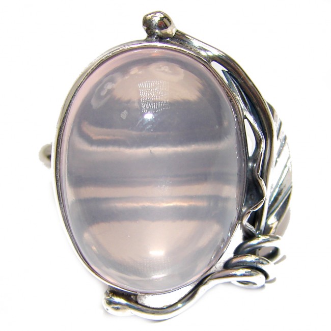 Large Authentic Rose Quartz .925 Sterling Silver handcrafted ring s. 6 adjustable