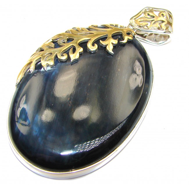 Genuine Silky Black Pietersite 18K Gold over .925 Sterling Silver handmade pendant