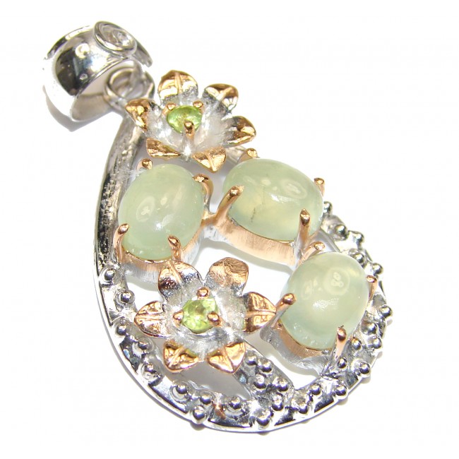 Pure Perfection Natural Moss Prehnite 18K Gold over .925 Sterling Silver handmade Pendant