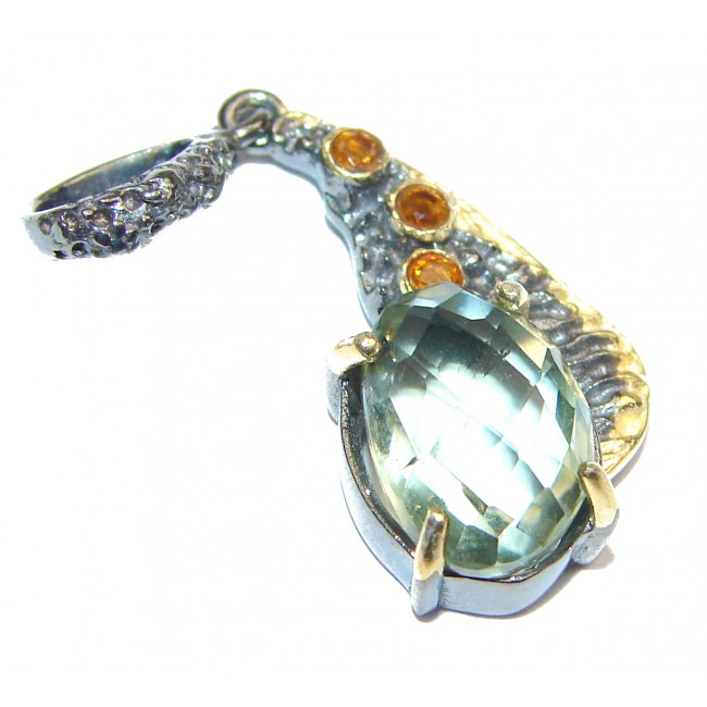 Back to Nature Green Amethyst 18K Gold over .925 Sterling Silver handcrafted pendant