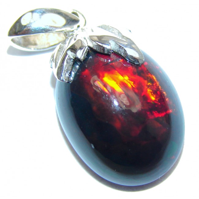 Incredible 10ctw Authentic Black Opal .925 Sterling Silver handmade Pendant