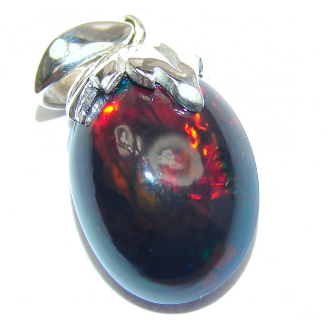 Incredible 10ctw Authentic Black Opal .925 Sterling Silver handmade Pendant