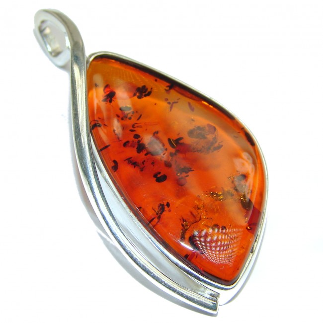 Large Natural Baltic Amber .925 Sterling Silver handmade Pendant