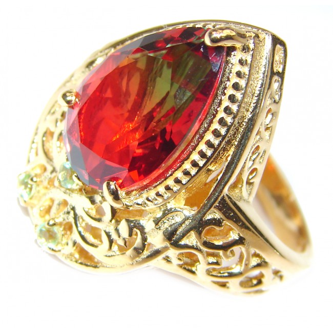 Top Quality Magic Tourmaline 18K Gold over .925 Sterling Silver handcrafted Ring s. 6 1/2