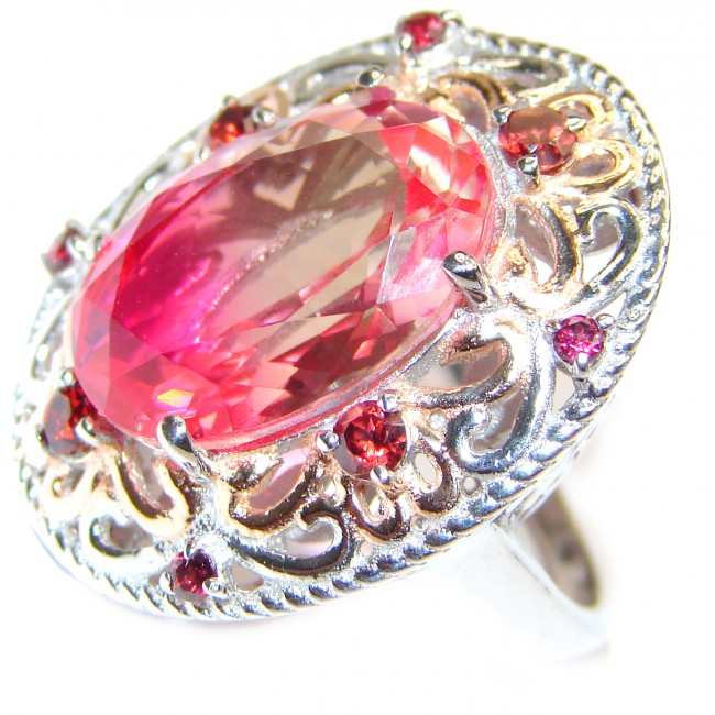 Huge Top Quality Volcanic Pink Tourmaline 18 K Gold over .925 Sterling Silver handcrafted Ring s. 7 3/4
