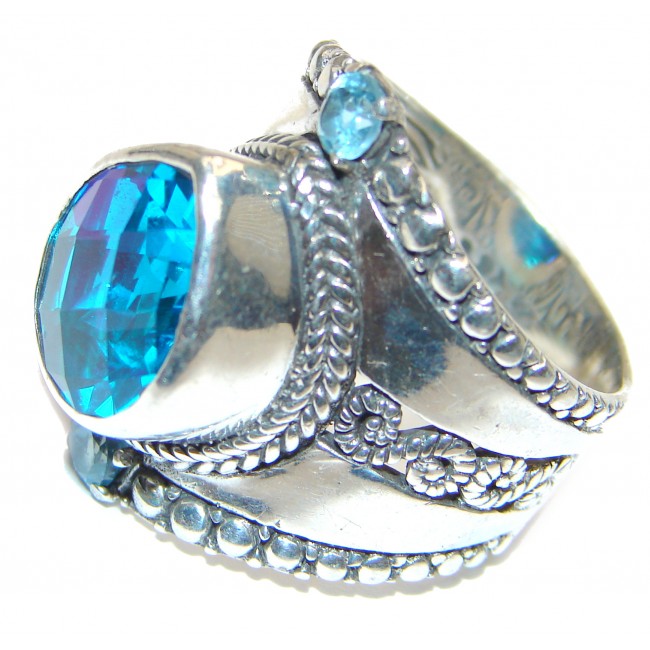 Bali Design Blue Aquamarine Topaz .925 Sterling Silver handmade ring s. 10